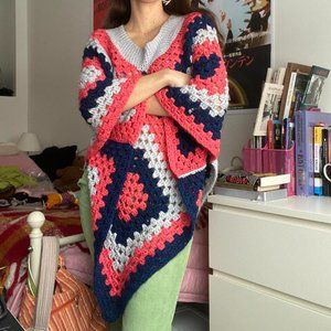 hippie boho knitted poncho